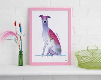 Impresión enmarcada de Whippet, ilustración de perro, regalo de perro