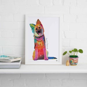 Impresión sin marco de pastor alemán, ilustración de perro, regalo de perro