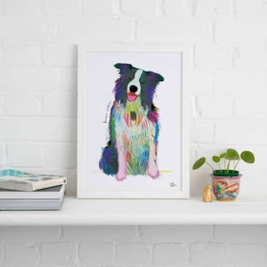 Border Collie Framed Print, Dog illustration, Dog Gift