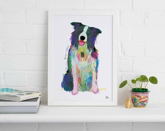 Border Collie Unframed Print, Dog illustration, Dog Gift
