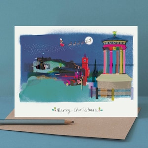 Calton Hill Christmas Card, regalo Scozia, arte scozzese, LM103