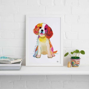 King Charles Spaniel Framed Print, Dog illustration, Dog Gift