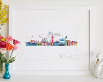 Panoramic Brighton Print, Rainbow Landmarks, Sussex Skyline