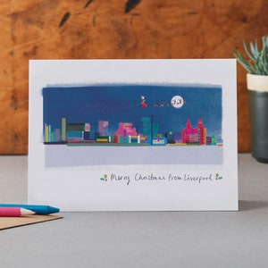 Carte Liverpool Skyline, carte de Noël, monuments de Liverpool, LM049