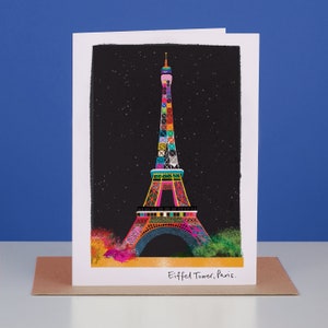 Tarjeta con la Torre Eiffel de noche, horizonte de París, LM203