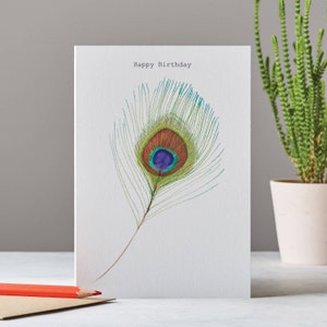 Happy Birthday-kaart, pauwenveerkaart, LT026
