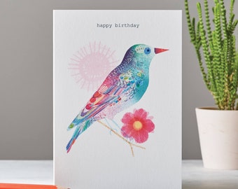 Happy Birthday Card, Starling Bird Card, Card for Her, LT031