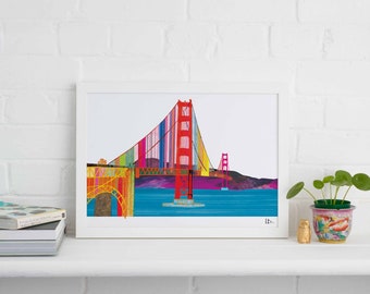 Golden Gate Framed Print, Colourful USA Gift