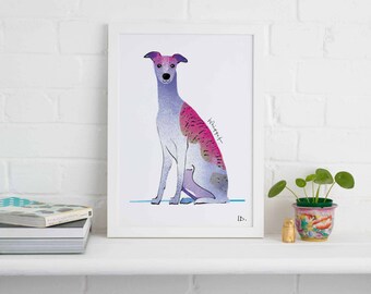 Impresión sin marco de Whippet, ilustración de perro, regalo para perro