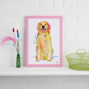 Golden Retreiver Framed Print, Illustration de chien, Cadeau de chien image 3