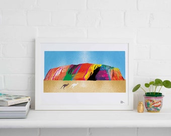 Uluru Framed Print, Ayers Rock, Colourful Australia Landmark Art