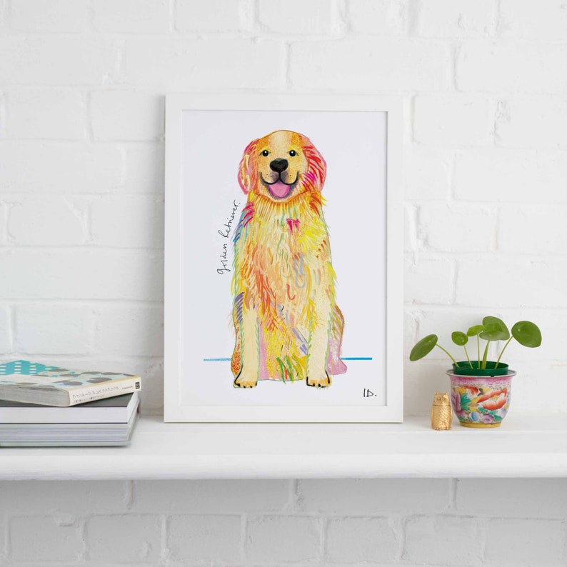 Golden Retreiver Framed Print, Illustration de chien, Cadeau de chien image 1