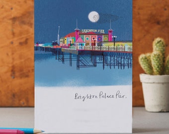 Brighton at Night, Palace Pier Card, Sussex Seafront, BT008