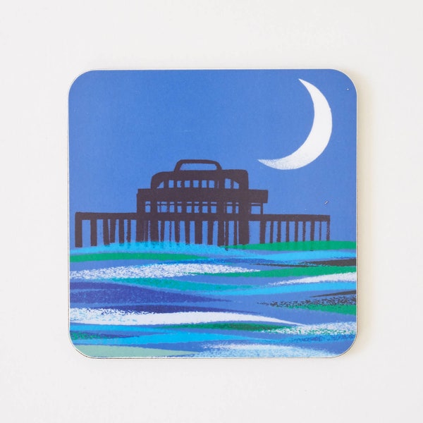 Brighton West Pier bei Nacht Untersetzer, Strand Geschenk, BCOAST012