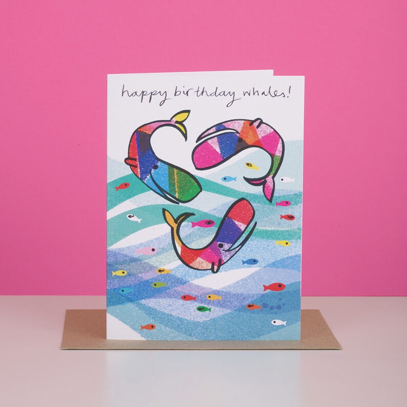 Happy Whales Birthday Card Happy Birthday Ocean Greeting Etsy