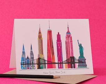 New York Skyline Card, Statue of Liberty, Empire State, LM118