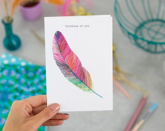 Thinking of You Card, Rainbow Feather Card, In our Thoughts, LT009