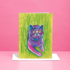 Blue Cat Greetings Card, Meow Range, Cat lover Card, Cat Gift, MEOW001