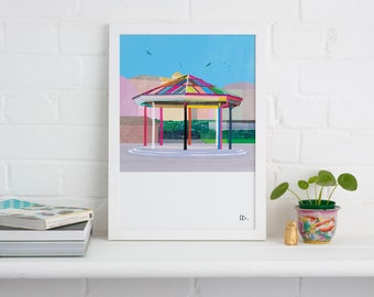 Broadstairs Bandstand Print, British Seaside, Kent Art