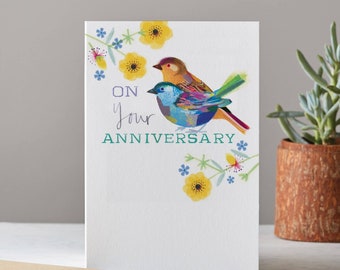 On Your Anniversary Card, Yellow & Blue Birds Card, Anniversary Card, LT052