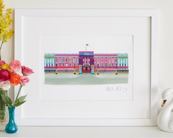 Buckingham Palace Print, London Landmark Art, British Royal Family