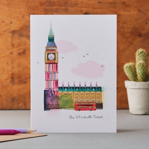 Big Ben Card, London Art, Elizabeth Tower, Westminster Illustration, LM016