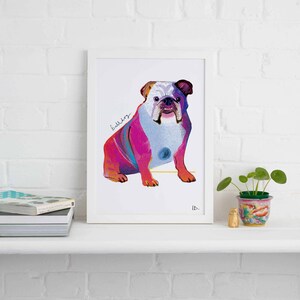 Impresión sin marco de bulldog, ilustración de perro, regalo de perro