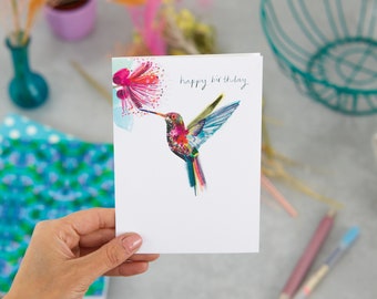 Happy Birthday Card, Hummingbird Card, Card for Her, LT063