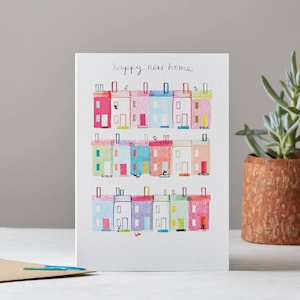 Carte Happy New Home, Maisons colorées, Carte de déménagement, LT041