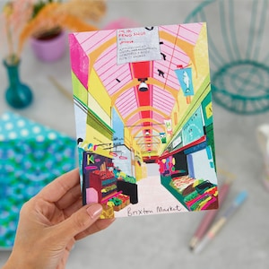 Brixton Market Card, kleurrijke Londense illustratie, LM156