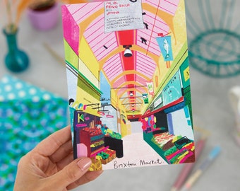 Brixton Market Card, Colourful London Illustration, LM156