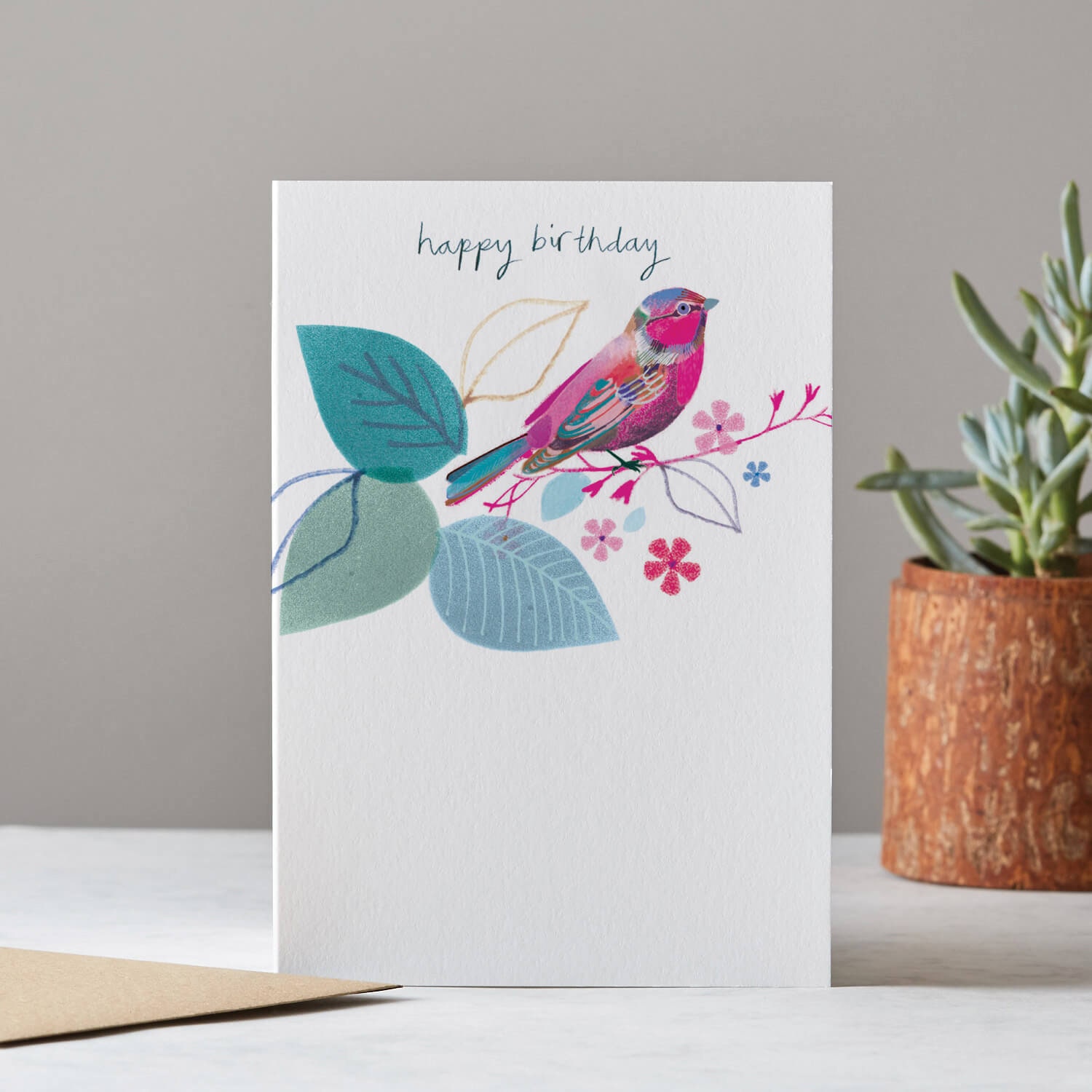 Carte De Joyeux Anniversaire Carte Doiseau Rose Art Floral Etsy