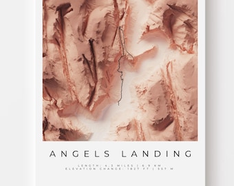 Angels Landing Zion Map Art Print | Topographic Hiking Poster
