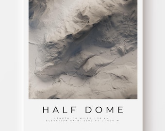 Half Dome Trail Map Art Print | Topographic Shaded Relief | Yosemite Hiker Gift