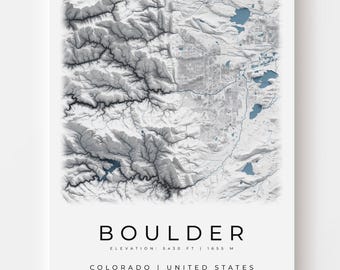 Boulder Topography Map Art | Buildings & Rivers HD Topo Print