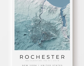 Rochester City Map Art | Buildings, Rivers & Lake Ontario HD Topo Print