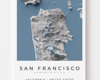 San Francisco Elevation City Map Print | HD Topo Map Art