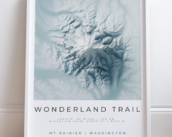 Wonderland Trail Map | Mt Rainier Topographic Art Print