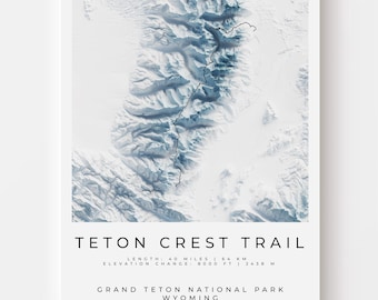 Teton Crest Trail Map | Grand Teton National Park Topographic Art Print