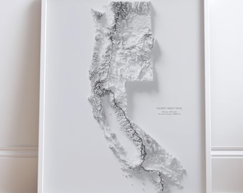 Pacific Crest Trail Map Art | HD Topo Print | Minimalist Black and White