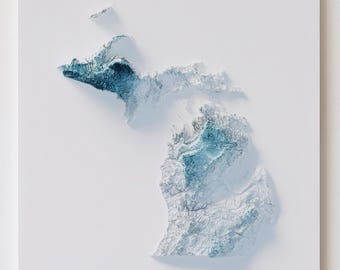 Michigan Topographic Map Print | The Mitten Shaded Relief Wall Art