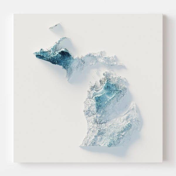 Michigan Topographic Map Print | Great Lakes Shaded Relief Wall Art
