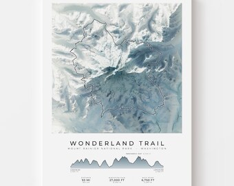 Wonderland Trail Map Print | Mount Rainier National Park Topographic Wall Art