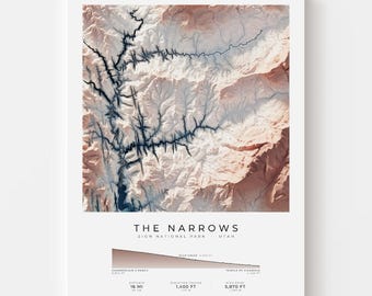 The Narrows Trail Map Print | Zion National Park Topographic Wall Art