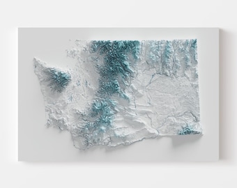 Washington State Topographic Map Print | Cascade Mountains Shaded Relief Wall Art