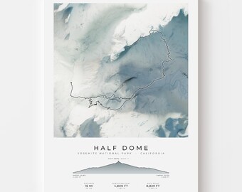 Half Dome Trail Map Print | Yosemite National Park Topographic Wall Art