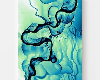 Sacramento River Map Print | River Meander Wall Art in Ocean Green
