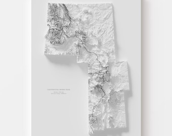 Continental Divide Trail Map Print | Black and White Topographic Wall Art