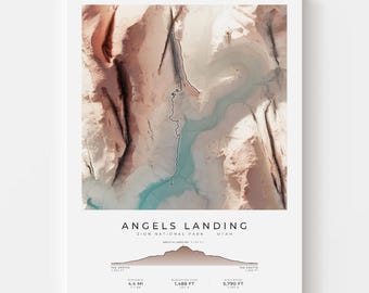 Angels Landing Trail Map Print | Zion National Park Topographic Wall Art