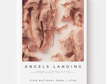 Angels Landing Trail Map Print | Zion National Park Topographic Wall Art
